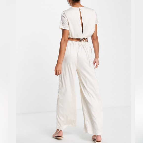 SKYLAR ROSE Two Piece Satin Wide Leg Drawstring Pant & Crop Top - Picture 2 of 12